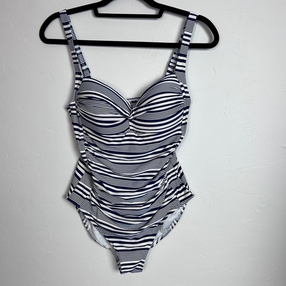 Niptuck swim swimsuit navy white stripe tummy control swimsuit size 8 - Picture 2 of 13